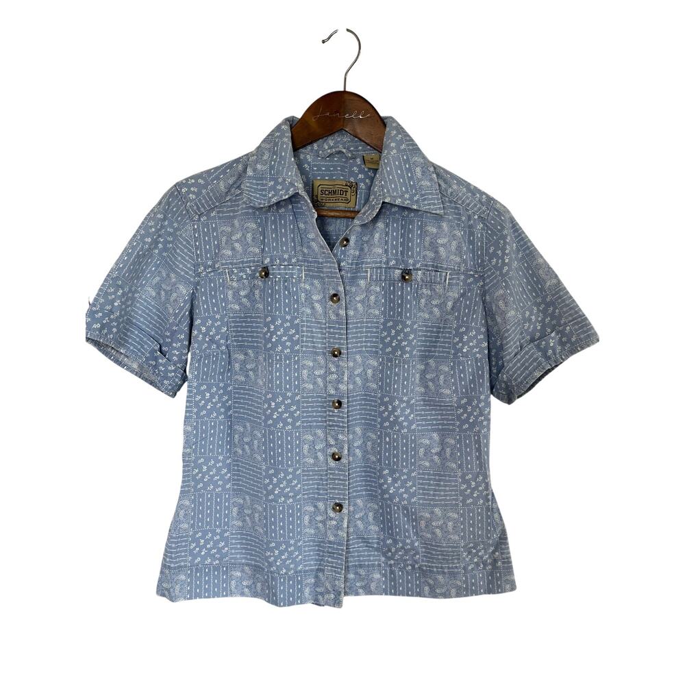 Vintage Y2K Bandana Print Short Sleeve Button Down Western Cowgirl Festival Boho